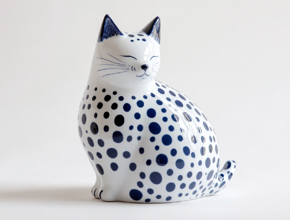 Cat-Shaped Blue & White Porcelain Vase